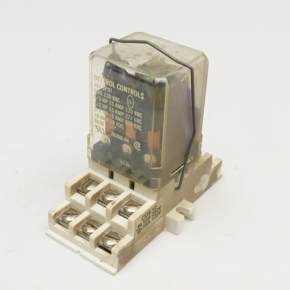 Deltrol 166 3PDT 3/4Hp 600VAC Max 120V Coil Ice Cube Relay W/ Base