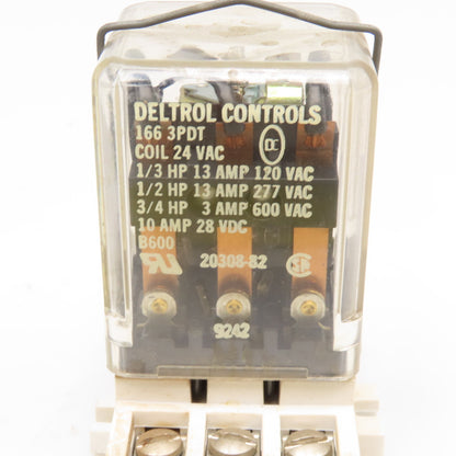 Deltrol 166 3PDT 3/4Hp 600VAC Max 24VAC Coil Ice Cube Relay W/ Base Lot Of 2
