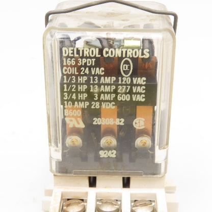 Deltrol 166 3PDT 3/4Hp 600VAC Max 24VAC Coil Ice Cube Relay W/ Base Lot Of 2