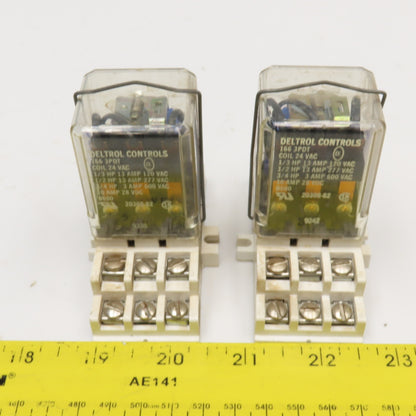 Deltrol 166 3PDT 3/4Hp 600VAC Max 24VAC Coil Ice Cube Relay W/ Base Lot Of 2