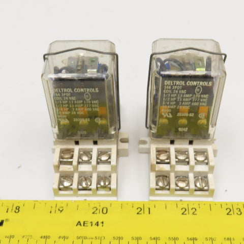 Deltrol 166 3PDT 3/4Hp 600VAC Max 24VAC Coil Ice Cube Relay W/ Base Lot Of 2