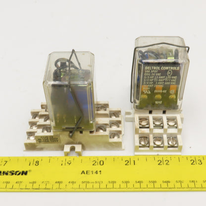 Deltrol 166 3PDT 3/4Hp 600VAC Max 24VAC Coil Ice Cube Relay W/ Base Lot Of 2