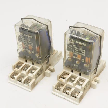 Deltrol 166 3PDT 3/4Hp 600VAC Max 24VAC Coil Ice Cube Relay W/ Base Lot Of 2