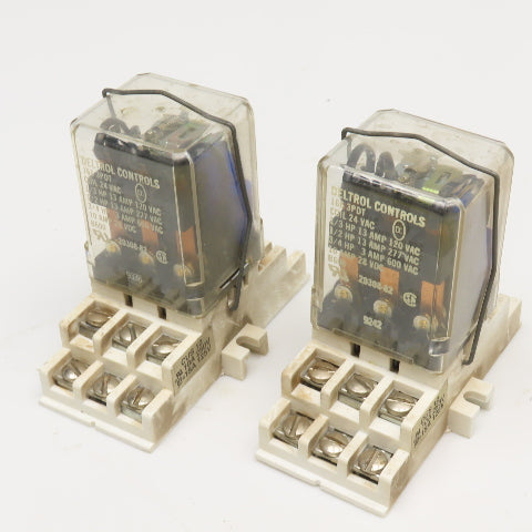 Deltrol 166 3PDT 3/4Hp 600VAC Max 24VAC Coil Ice Cube Relay W/ Base Lot Of 2