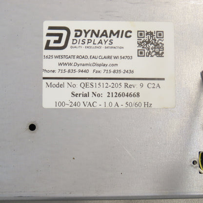 Dynamic Displays QES1512-205 FP12B4G1-ZLn 12" Monitor 100-240VAC 1.0A 50/60HZ