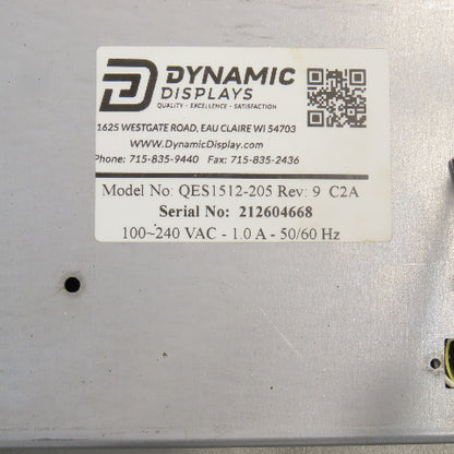 Dynamic Displays QES1512-205 FP12B4G1-ZLn 12" Monitor 100-240VAC 1.0A 50/60HZ