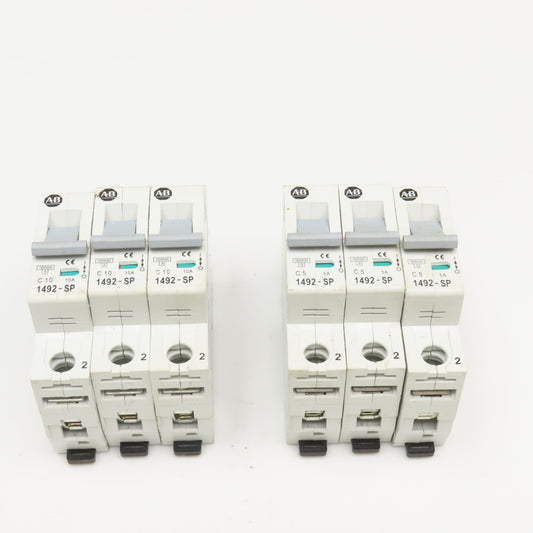 Allen Bradley 1492-SP1C050 Single Pole Circuit Breakers 240V 10, 5 Amp Lot OF 6