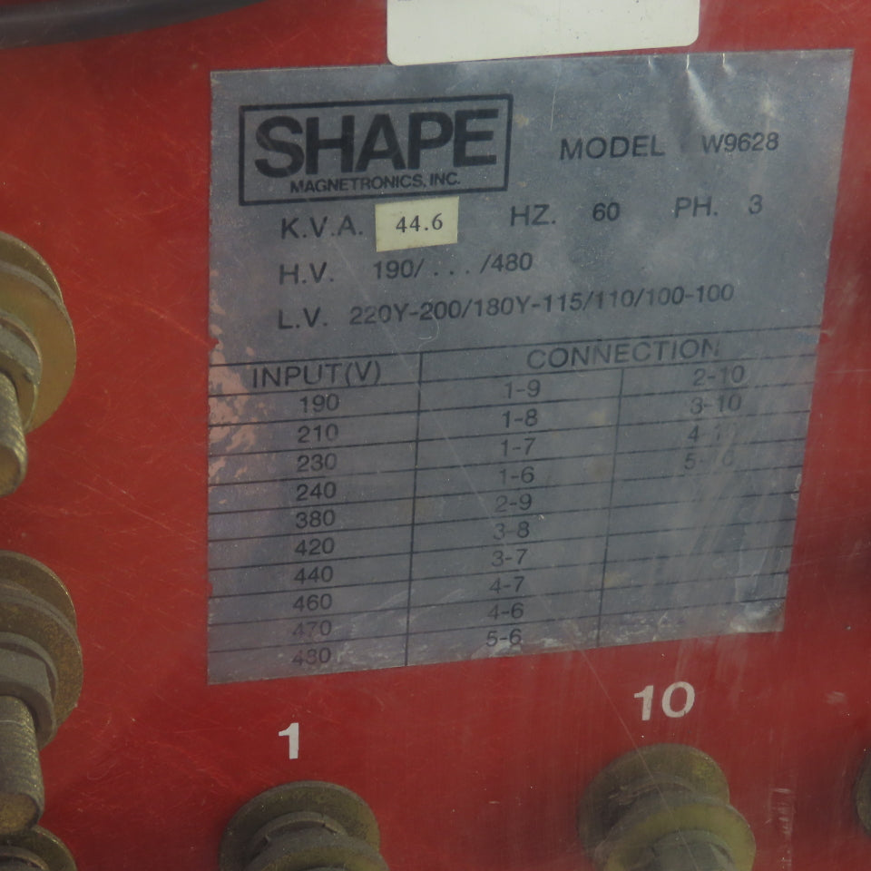 Shape W9628 44.6kVA Machine Transformer HV 190-480V LV 220Y-200-100V 3PH