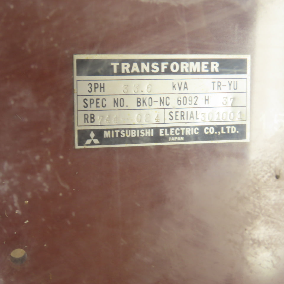 Mitsubishi BK0-NC6092H37 33.6kVA Machine Transformer HV 210/480V LV 100/200 3PH