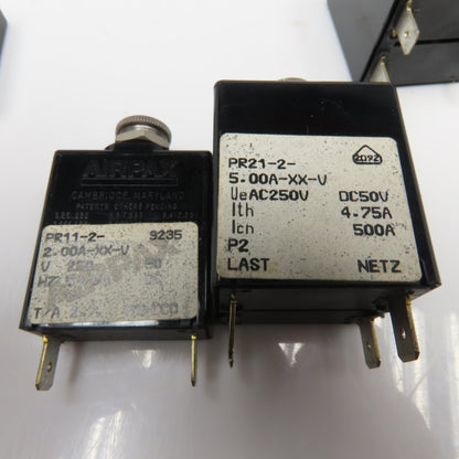 Airpax PR11-2 PR21-2 2 Amp 5 Amp Circuit Breaker 250VAC 50VDC Lot Of 4