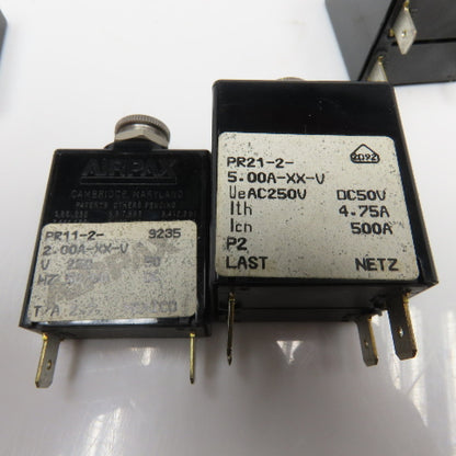 Airpax PR11-2 PR21-2 2 Amp 5 Amp Circuit Breaker 250VAC 50VDC Lot Of 4