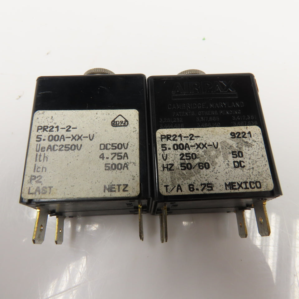 Airpax PR11-2 PR21-2 2 Amp 5 Amp Circuit Breaker 250VAC 50VDC Lot Of 4