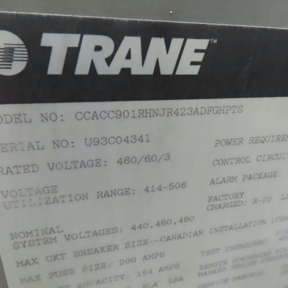 Trane CCACC901 90 Ton Refrigeration Compressor Liquid Chiller 480V Parts/Repair
