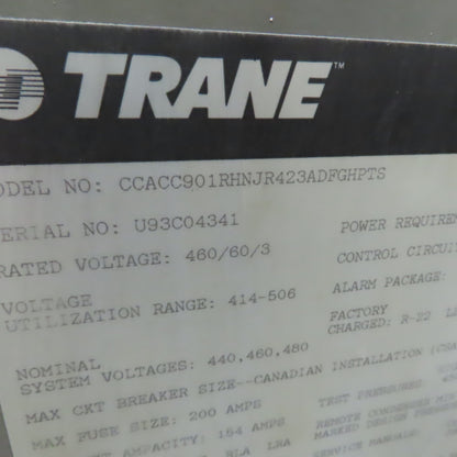 Trane CCACC901 90 Ton Refrigeration Compressor Liquid Chiller 480V Parts/Repair