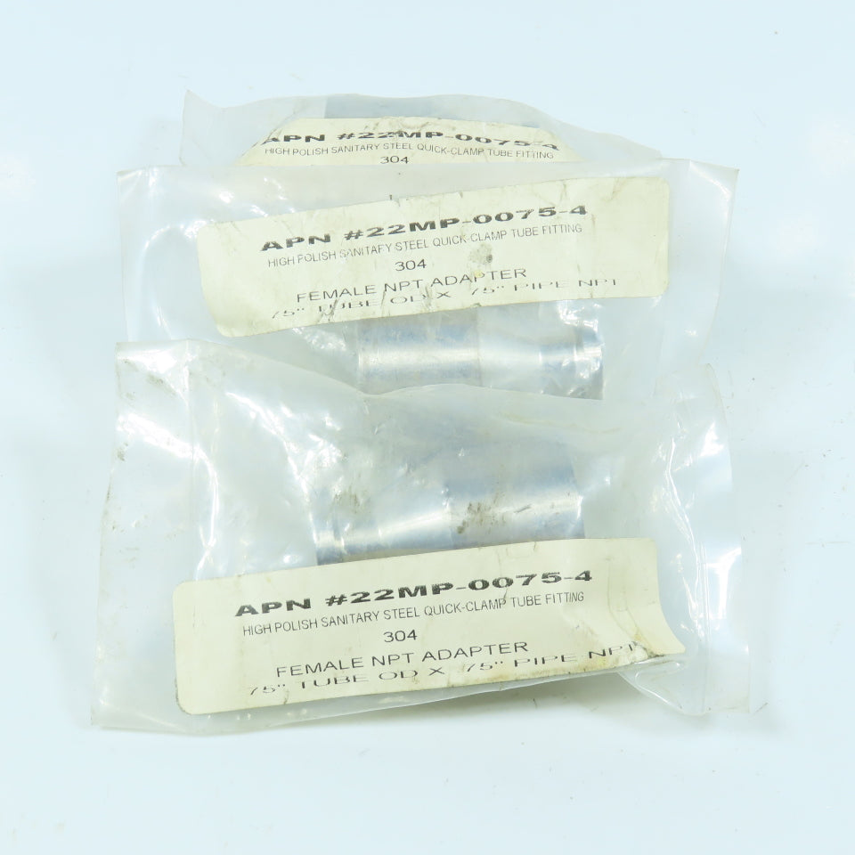APN MC-22MP-0075-4 3/4" Tube x FNPT Adapter 304 Sanitary Stainless Steel Lot/3