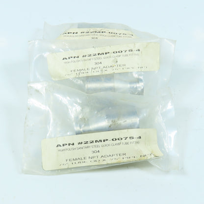 APN MC-22MP-0075-4 3/4" Tube x FNPT Adapter 304 Sanitary Stainless Steel Lot/3
