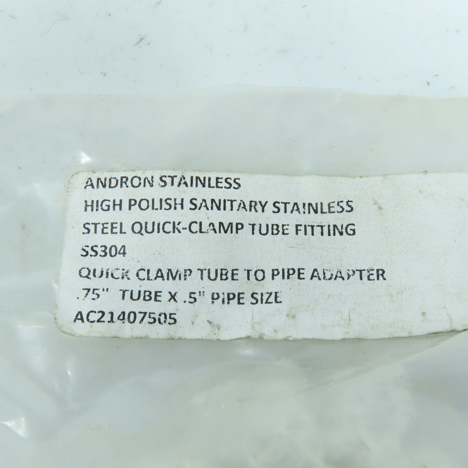 Andron 3/4" Tube x 1/2" MNPT Male Adapter 304 Sanitary Stainless Steel Lot of 4