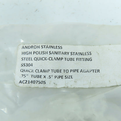 Andron 3/4" Tube x 1/2" MNPT Male Adapter 304 Sanitary Stainless Steel Lot of 4