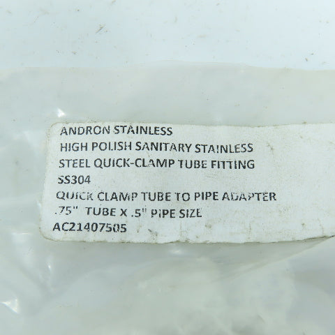 Andron 3/4" Tube x 1/2" MNPT Male Adapter 304 Sanitary Stainless Steel Lot of 4