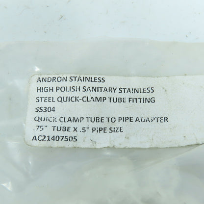 Andron 3/4" Tube x 1/2" MNPT Male Adapter 304 Sanitary Stainless Steel Lot of 4