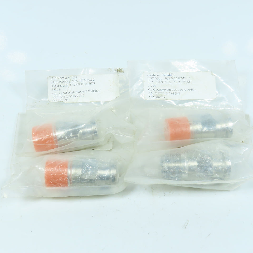 Andron 3/4" Tube x 1/2" MNPT Male Adapter 304 Sanitary Stainless Steel Lot of 4