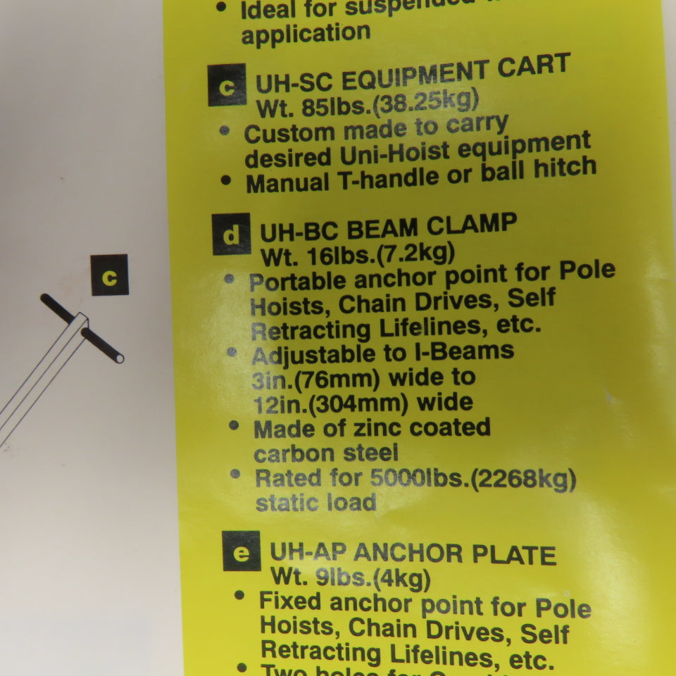 Uni-Hoist UH-BC Confined Space Beam Clamp Anchor Point 3-12" I-Beam Accessory