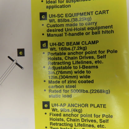Uni-Hoist UH-BC Confined Space Beam Clamp Anchor Point 3-12" I-Beam Accessory