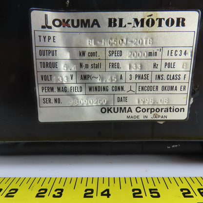 Okuma BL-MC100J-20TB 1 KW Servo Motor 2000RPM 133V 3PH W/Encoder ER-J-7200D