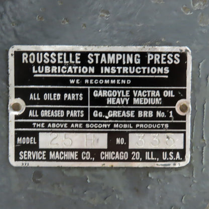 Rousselle 25H 25 Ton 208/480V 2" Stroke Adjustable Bed Horn Punch Press Tested