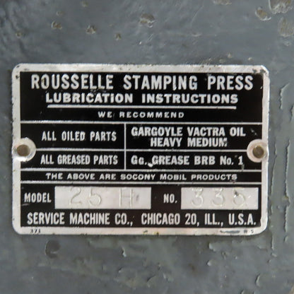 Rousselle 25H 25 Ton 208/480V 2" Stroke Adjustable Bed Horn Punch Press Tested