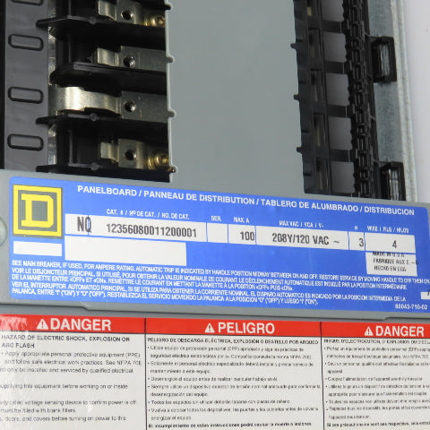 SquareD 12356080011 42 Circuit 100A Panel Board Load Center  208Y/120 VAC 3PH