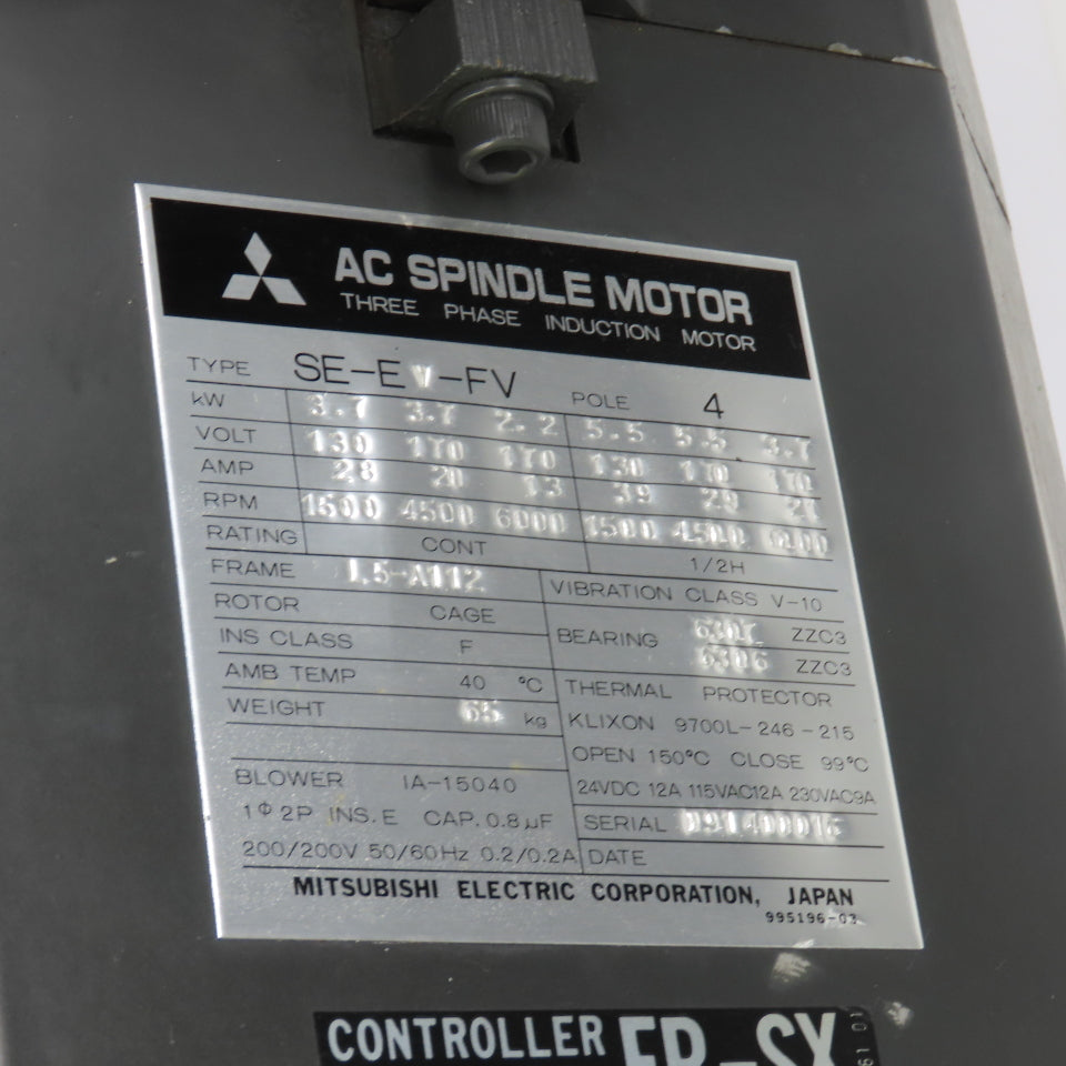 Mitsubishi Type SE-EV-FV 3.7-2.2-5.5kW AC Spindle Motor 130-170V 1500/6000RPM