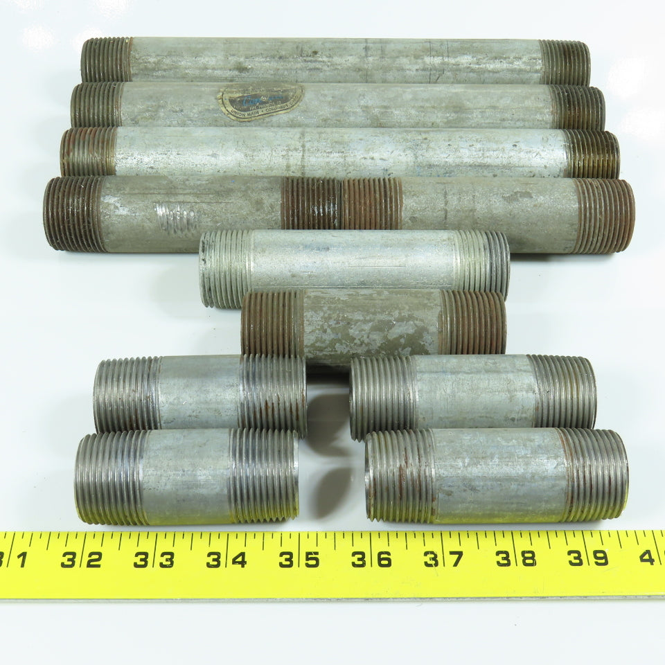Misc. 1" MNPT Galvanized Malleable Iron 3" To 10" Nipple Lot of 11
