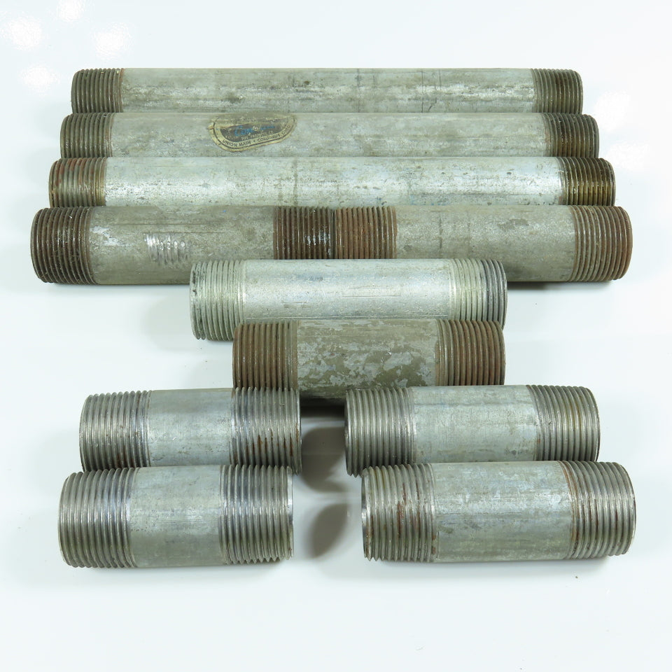 Misc. 1" MNPT Galvanized Malleable Iron 3" To 10" Nipple Lot of 11