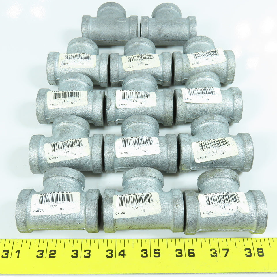 1/2" FNPT Galvanized Malleable Iron Tee Fitting Lot of 14