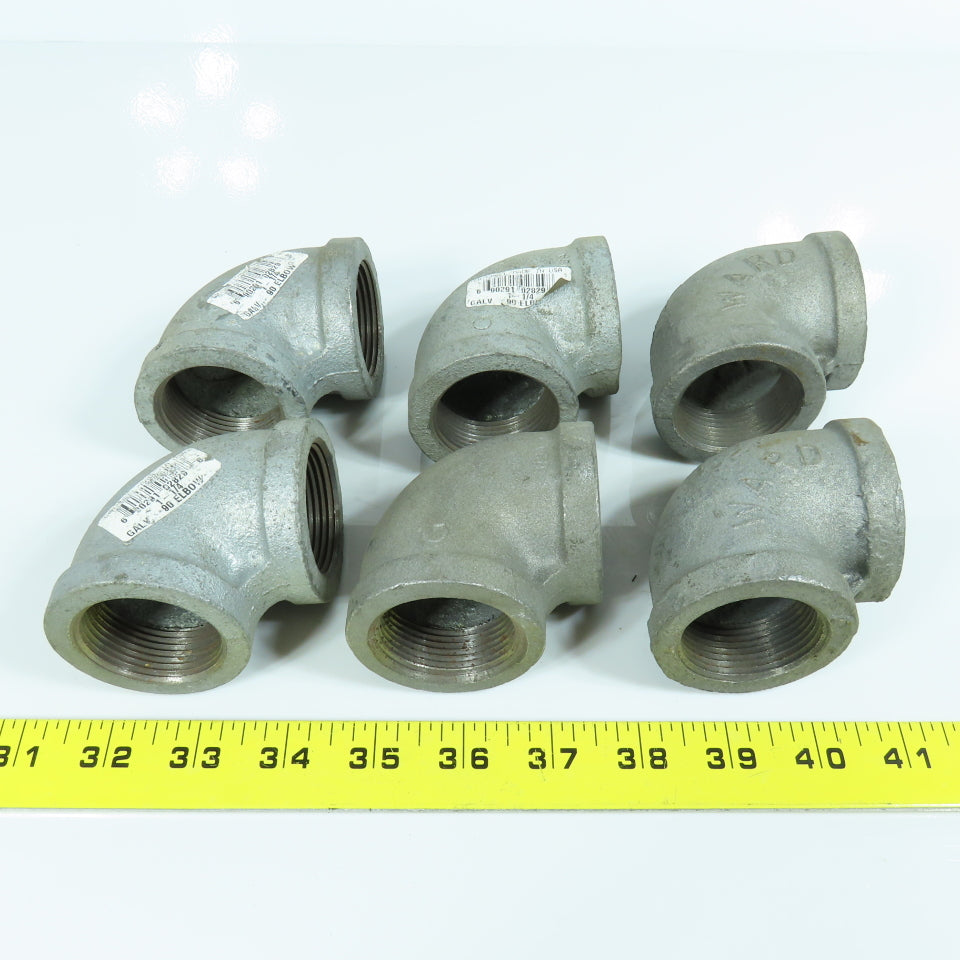 Grinnell & Ward 1-1/4" NPT 90 Degree Elbow Galvanized Malleable Iron Lot of 6