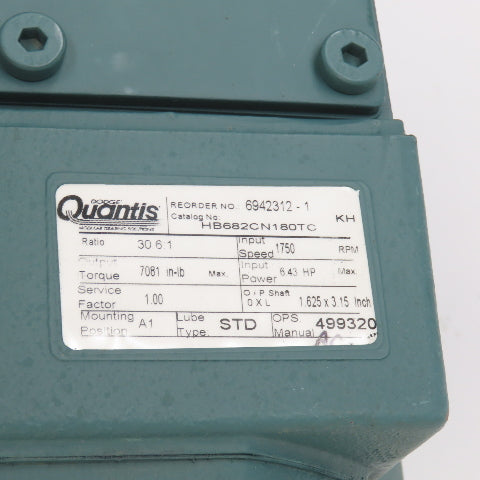 Dodge Quantis HB682CN180TC 30.6:1 Ratio Inline Gear Reducer 7081in-lb Tor 6.43HP