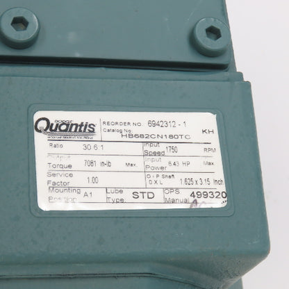 Dodge Quantis HB682CN180TC 30.6:1 Ratio Inline Gear Reducer 7081in-lb Tor 6.43HP
