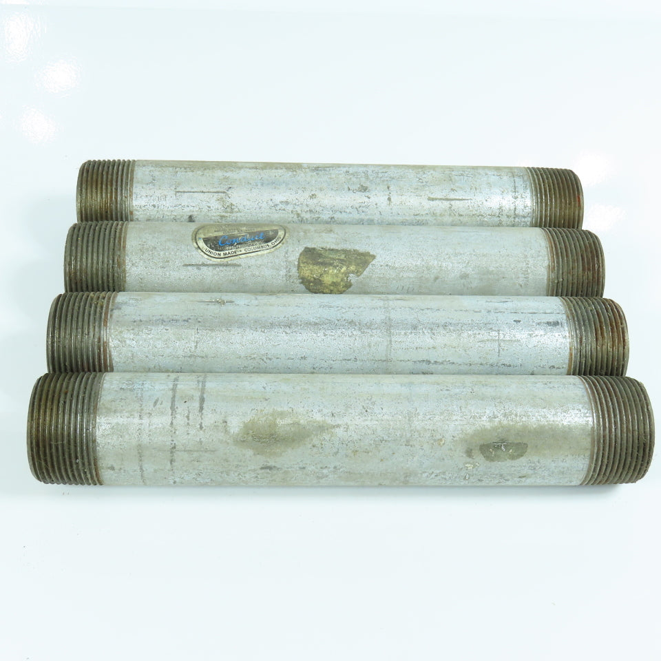 1-1/4" x 10" Galvanized Steel Malleable Iron Pipe Nipple Lot of 4