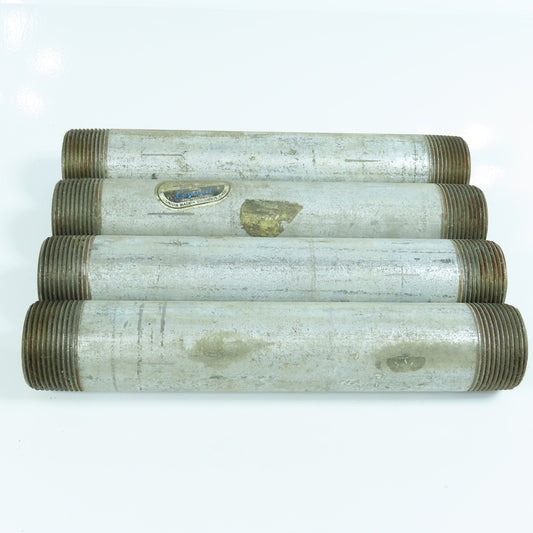 1-1/4" x 10" Galvanized Steel Malleable Iron Pipe Nipple Lot of 4