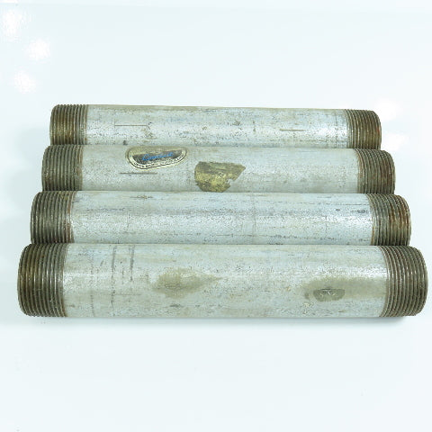 1-1/4" x 10" Galvanized Steel Malleable Iron Pipe Nipple Lot of 4