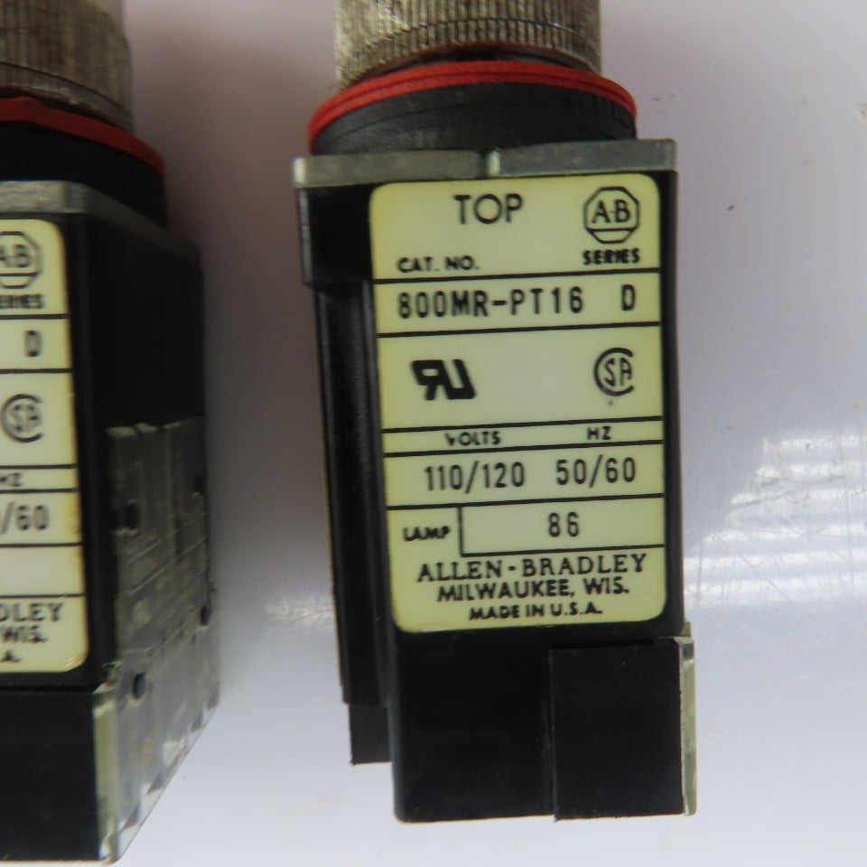 Allen Bradley 800MR-PT16 Ser D Red Illuminated Push Switches 110/120V Lot/7