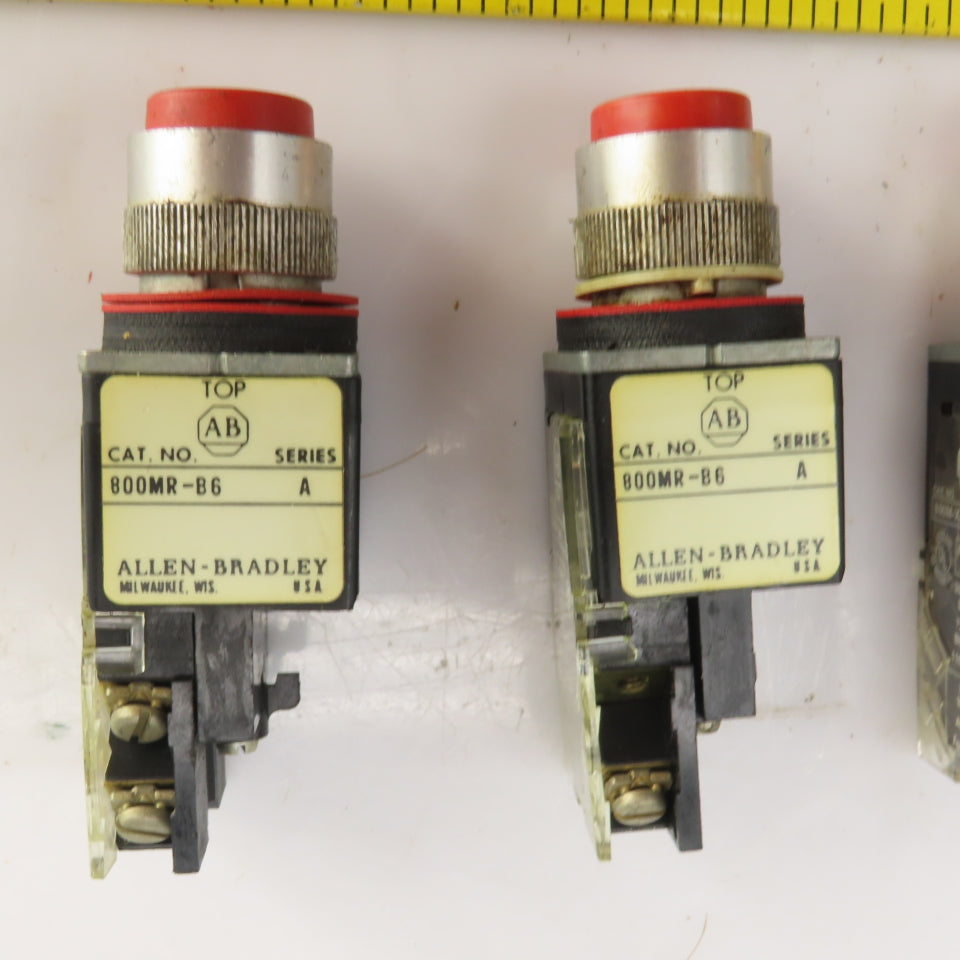 Allen Bradley 800MR-B6 Ser A Red Momentary Contact Push Switches 300VAC Lot/3