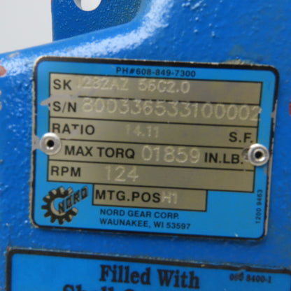 Nord 1282AZ 56C2.0 14.11:1 Ratio 124RPM Parallel Output Hollow Shaft Gearbox