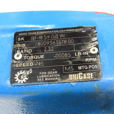 Nord 11E-90 S/4 CUS VN 2.32:1 Ratio 745 RPM Parallel Output Gear Reducer