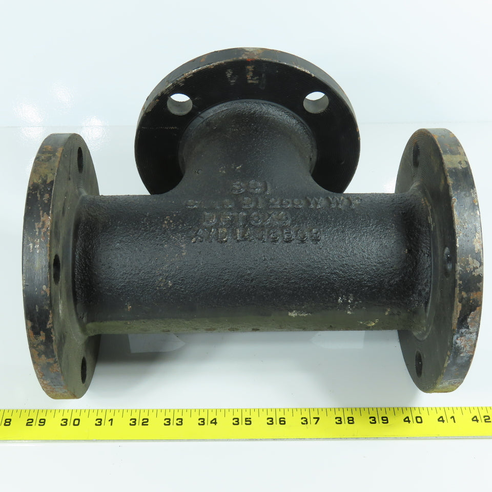 SCI 3" x 3" x 3" Flat Face Tee Class 150 Cast Iron Flanged Fitting