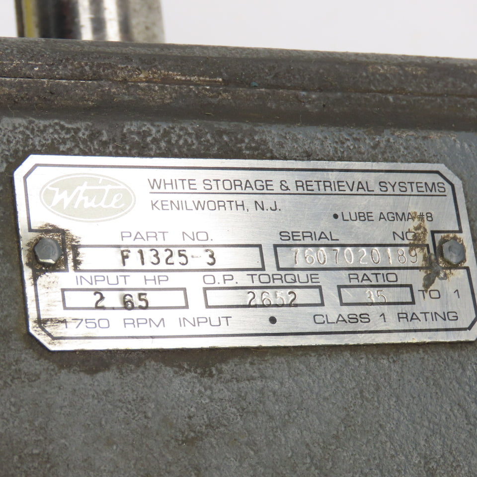 White F1325-3 35:1 Ratio Right Angle Gear Box 50RPM Output 2652 Torq 2.65HP In