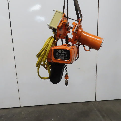 Hitachi 1/2SH 500KG 1000LB Electric Chain Hoist 220/415V 3PH W/Power Trolley