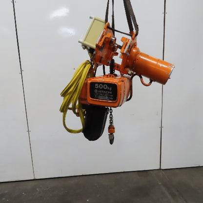 Hitachi 1/2SH 500KG 1000LB Electric Chain Hoist 220/415V 3PH W/Power Trolley