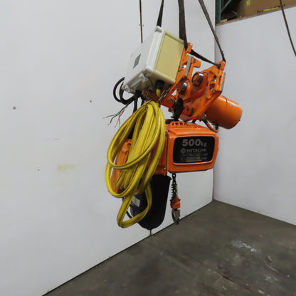 Hitachi 1/2SH 500KG 1000LB Electric Chain Hoist 220/415V 3PH W/Power Trolley
